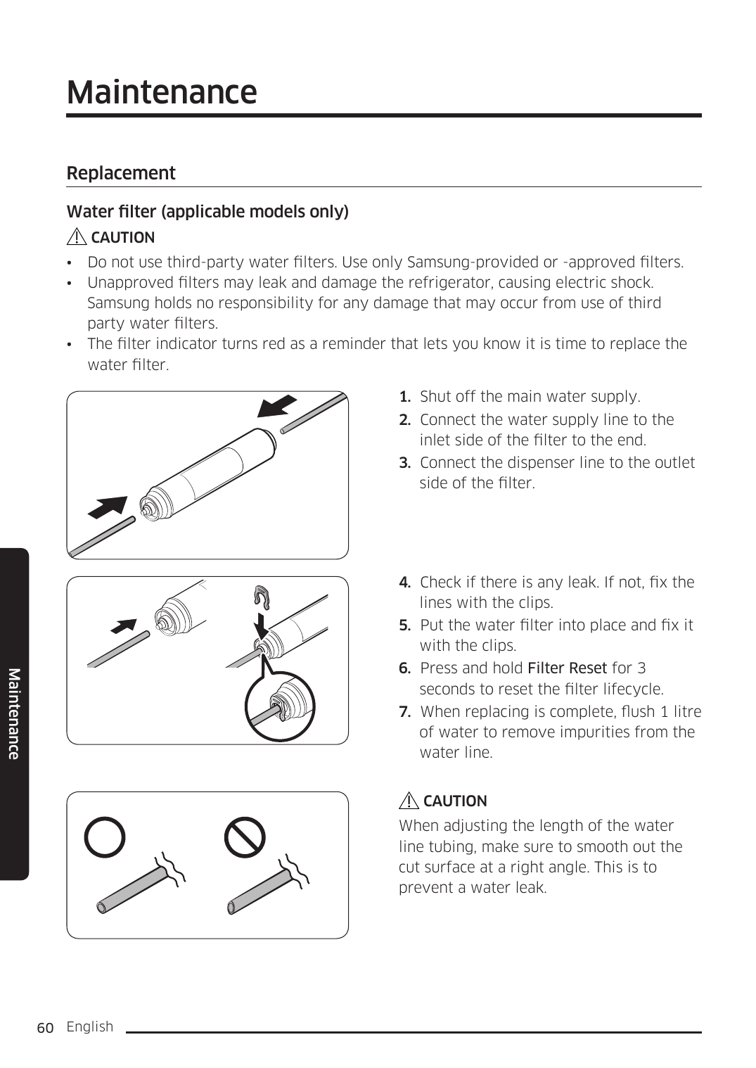 Step-by-step pictures showing how to swap in a new water filter.