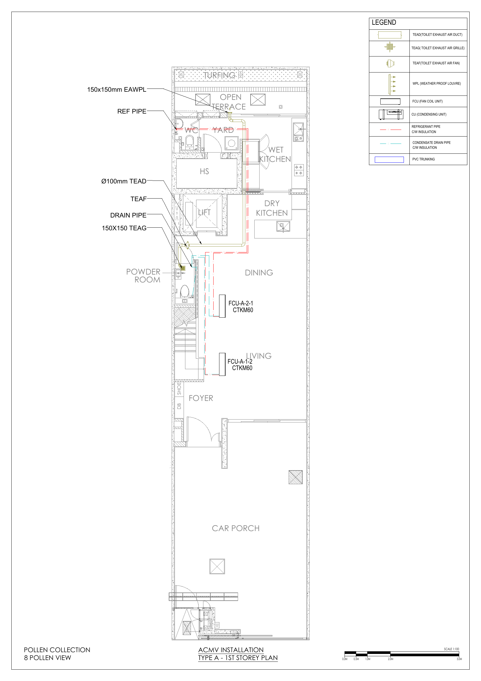 1st Storey (FCUs serving Dining & Living; toilet exhaust fan/duct for the WC)