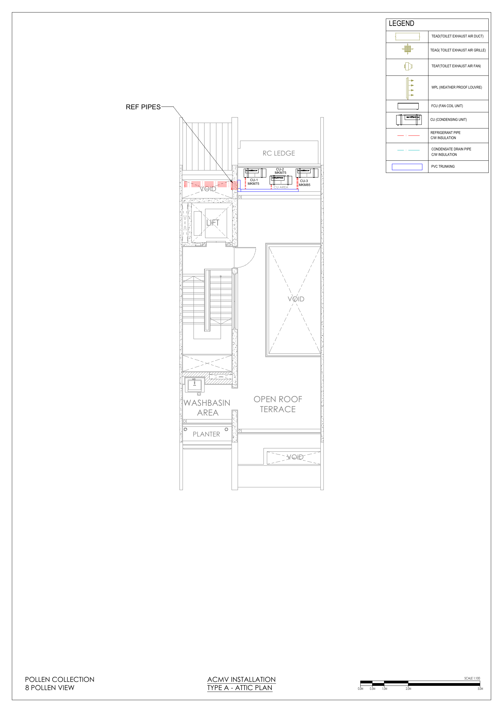 Attic (all 3 outdoor condenser units, in a dedicated "CU AREA")