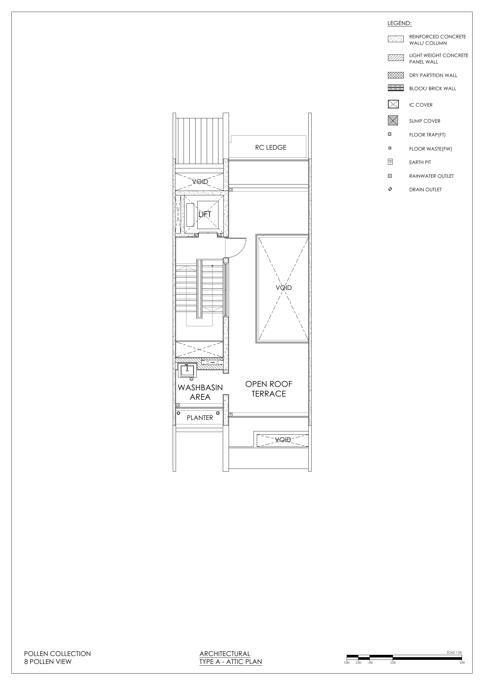 Attic (washbasin area, open roof terrace, lift machine room)