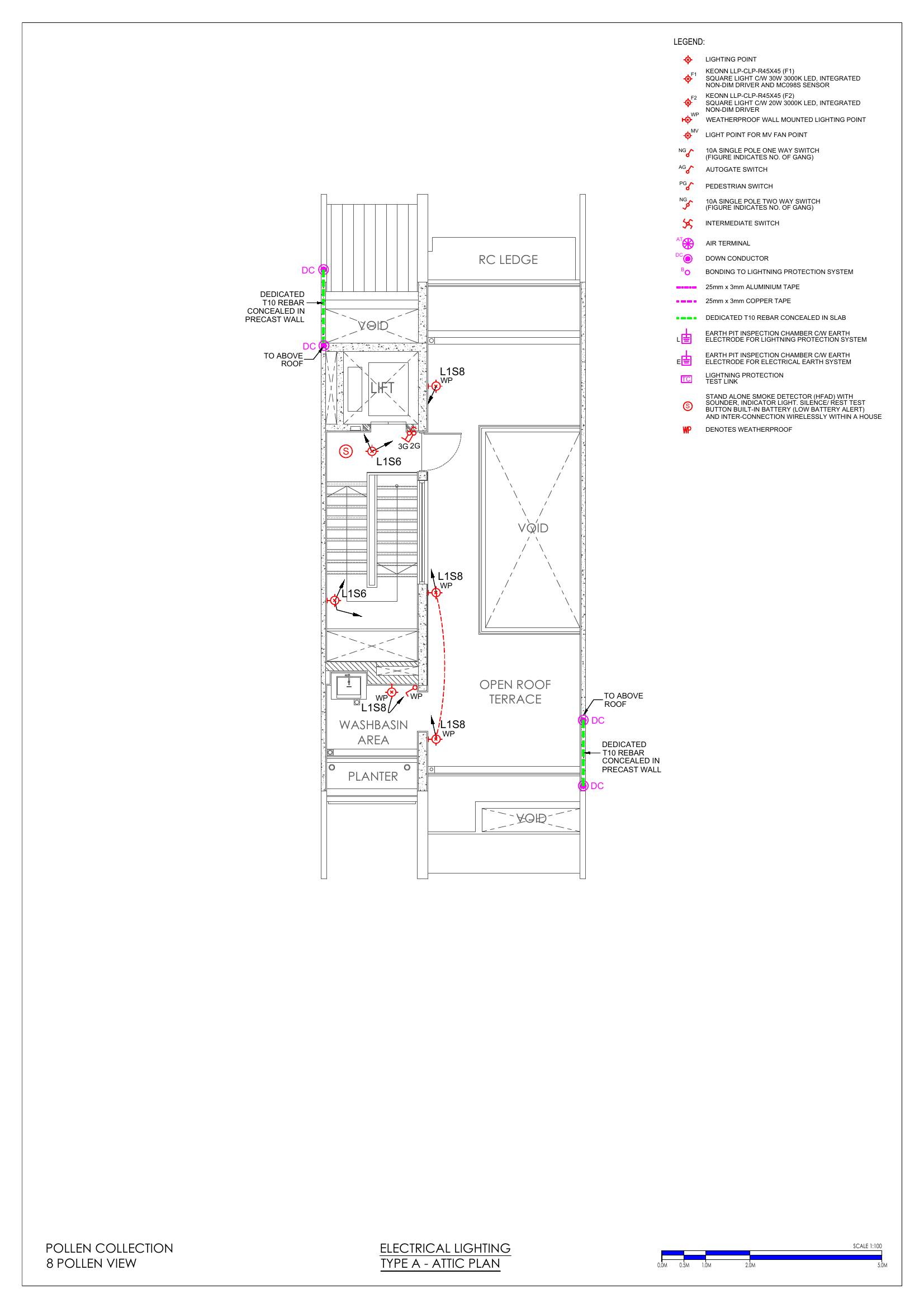 Attic (washbasin area, roof terrace, smoke detector)