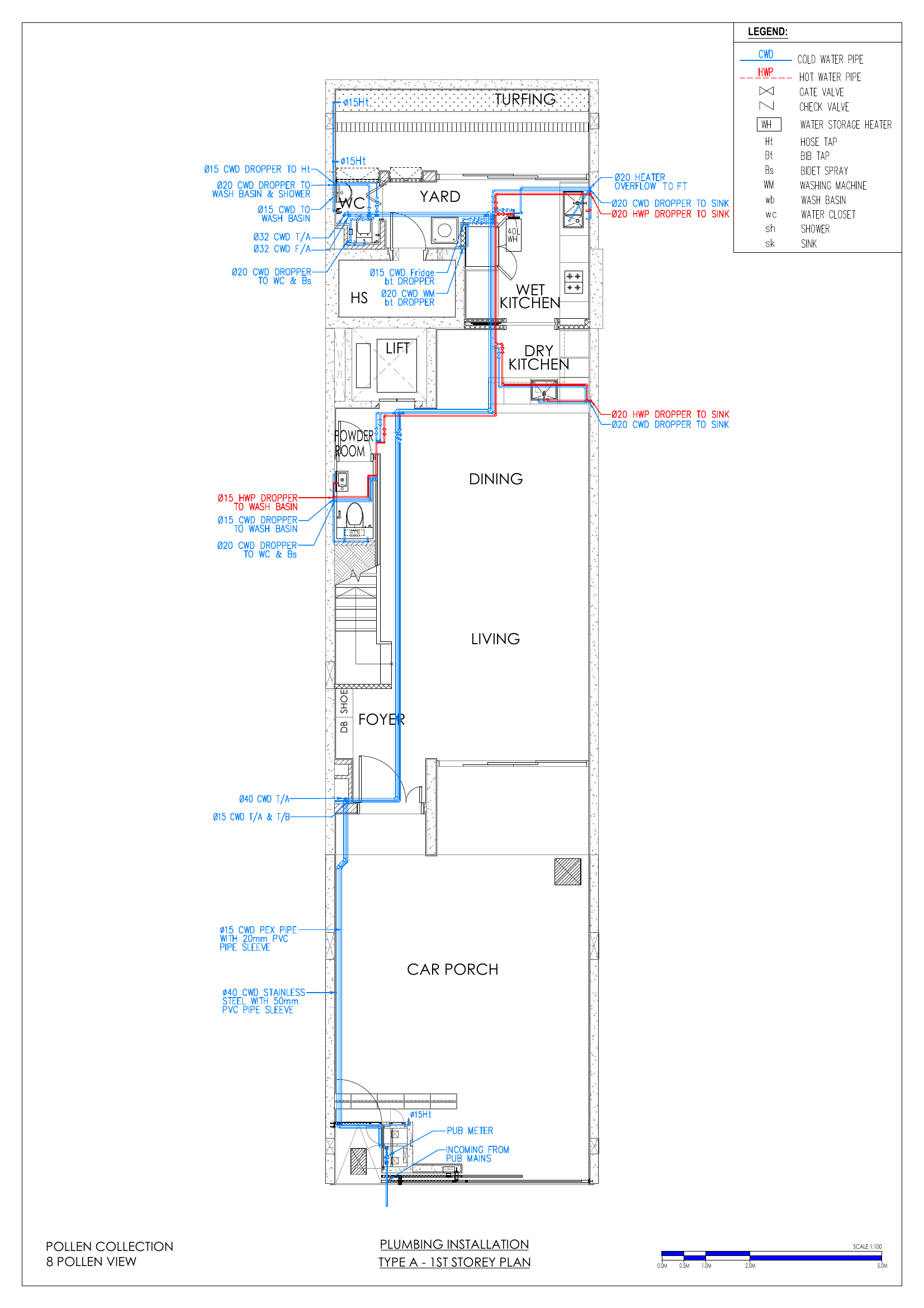 1st Storey (incoming PUB water meter at Car Porch entrance; Wet Kitchen water heater)