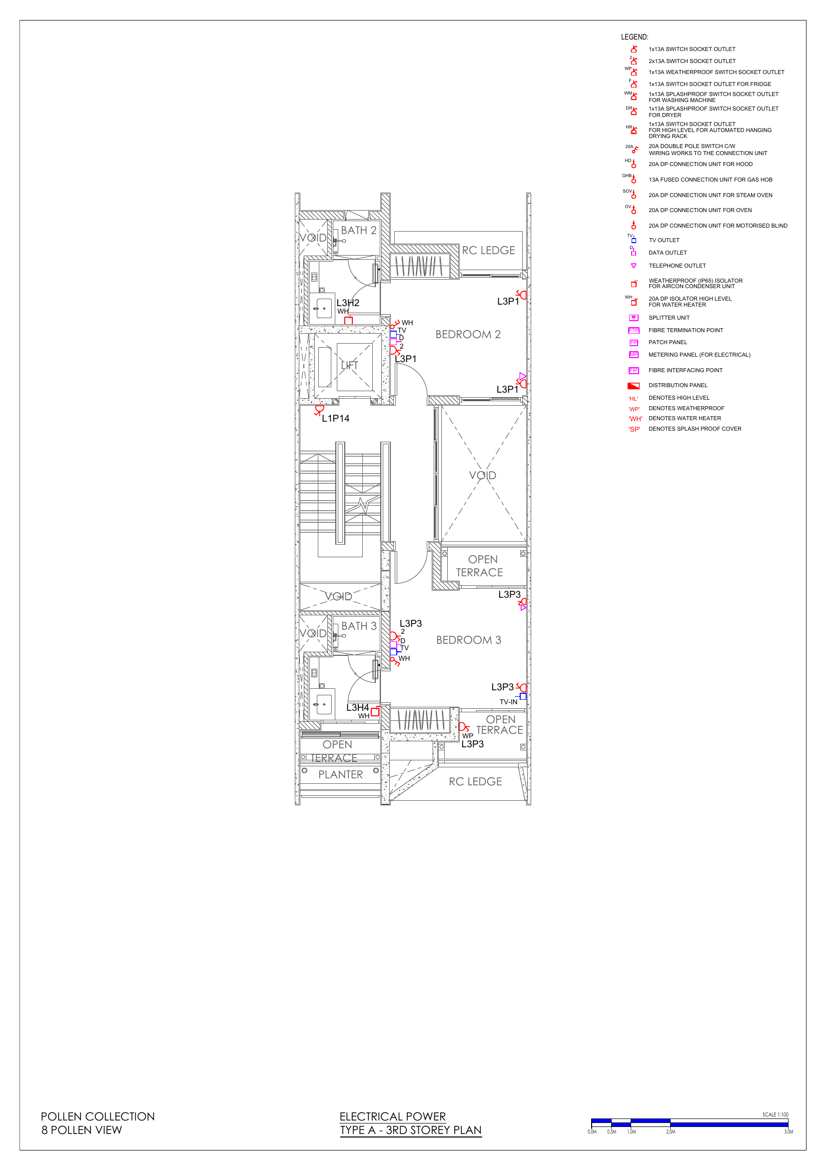 3rd Storey (Bedroom 2 & Bedroom 3 sockets + water heater isolators)