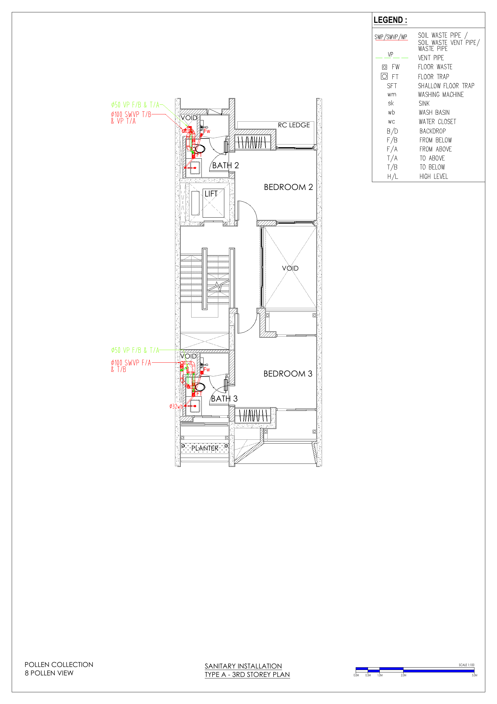 3rd Storey (Bath 2 and Bath 3 drainage)